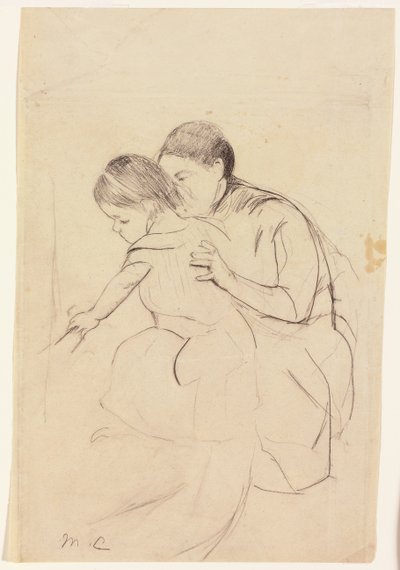 Baby med vänster hand som rör vid ett badkar, hålls av hennes sjuksköterska, c.1891 av Mary Cassatt