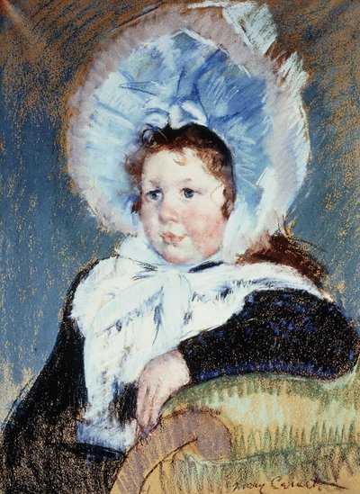 Dorothy i en mycket stor motorhuv och en mörk kappa, c.1904 av Mary Cassatt