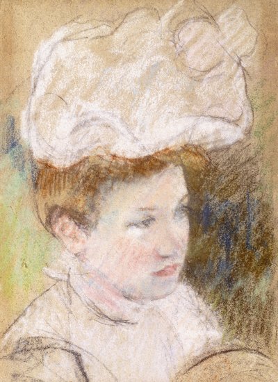 Leontine i en rosa fluffig hatt, 1898 av Mary Cassatt