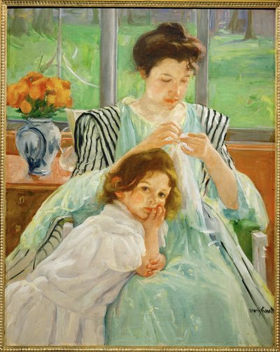 Ung mamma syr (målning på duk) av Mary Stevenson Cassatt