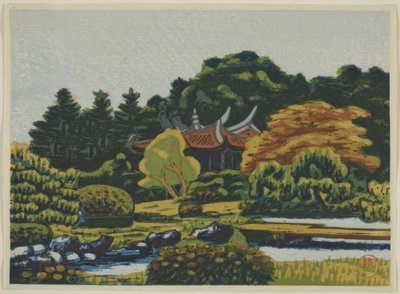 Tryck av Shinjuku Imperial Garden (Shinjuku Gyoen hanga) av Masao Maeda