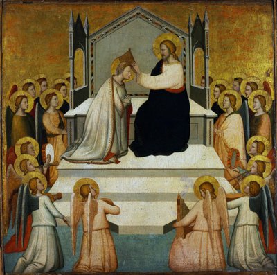 Jungfruns kröning - Jungfruns kröning - Maso di Banco (?-1348) - 1335-1340 - Tempera på panel - 51,2x51,7 - Szepmuveszeti Muzeum, Budapest av Maso di Banco