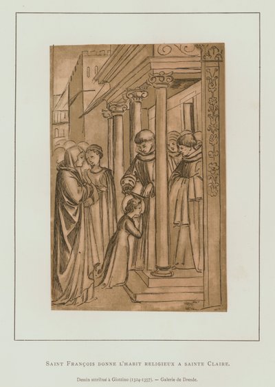 St Francis av Assisi klipper håret på St Claire (litho) av Maso di Banco Giottino