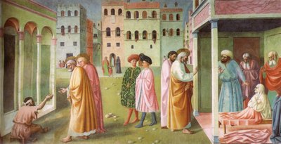Helande av krymplingen och uppväckande av Tabitha av Masolino da Panicale