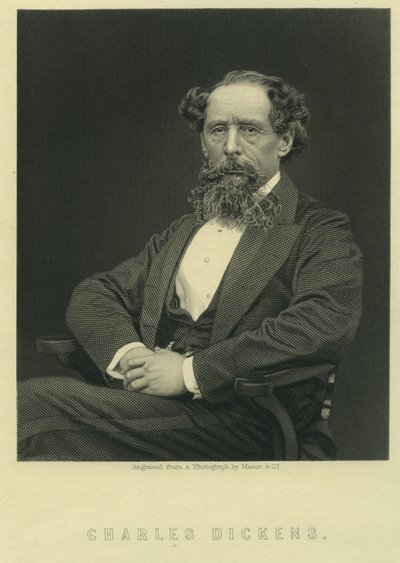 Charles Dickens, porträtt efter fotografi av Herbert Watkins (f.1828) av Mason and Co.