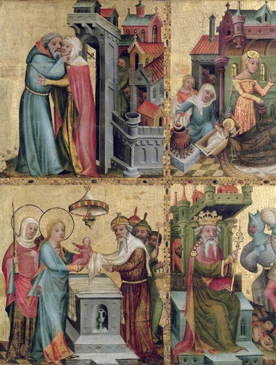 Möte vid Golden Gate och presentationen i templet, från Buxtehude-altaret, 1400-10 (tempera på panel) av Master Bertram of Minden