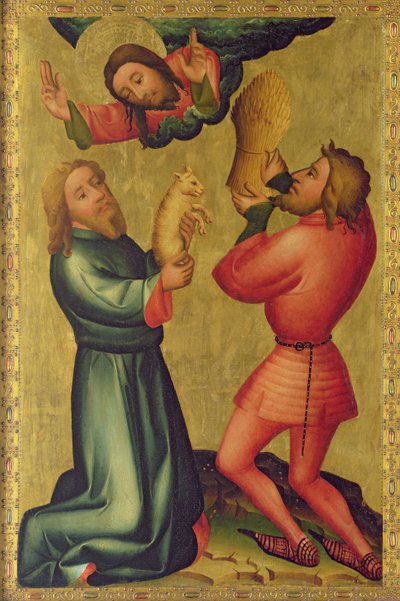 Kains og Abels ofringer fra St. Peters Højalter i Hamborg, Graboweralteret, 1383 (tempera på panel) swed av Master Bertram of Minden