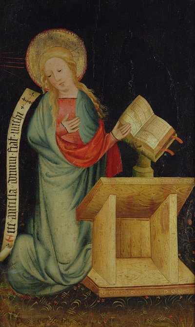 Virgin of the Annunciation, från The Harvester Altar, c.1410 (tempera på ek) (se även 145253 och 145254) av Master Bertram of Minden