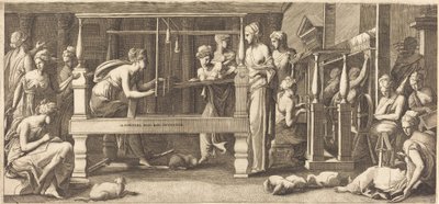 Penelope och hennes pigor väver av Master FG, after Francesco Primaticcio