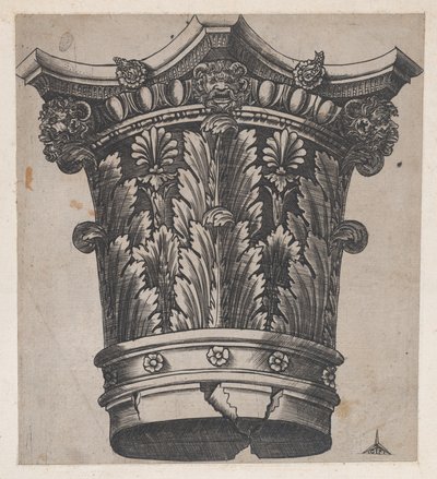 Mirror of Roman Magnificence: Kapital med huvuden och masker, ca. 1537., ca. 1537 av Master GA