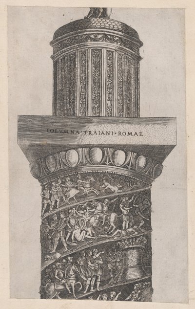 Mirror of Roman Magnificence: Den övre delen av Trajanus kolumn, visar ara..., 1500-talet. av Master GA