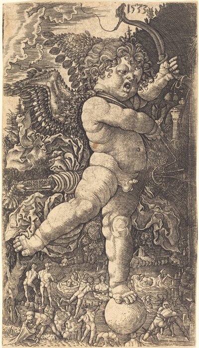 Cupid balanserar på en jordglob av Master H.L.