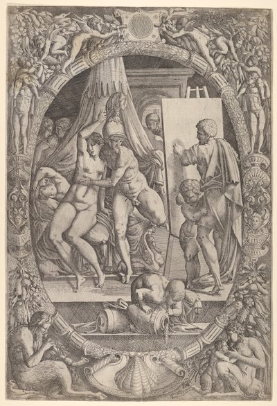 Apelles målning Alexander och Campaspe. av Master IQV