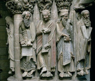 Detalj av Portico de la Gloria med Gamla testamentets profetsten av Master Mateo