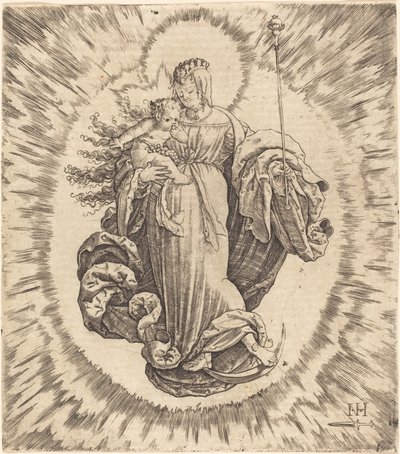 Madonna på en halvmåne av Master N.H. with the Dagger