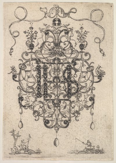 Design för ett hänge med IHS-monogram, 1609. av Master PRK
