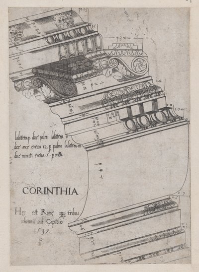 Mirror of Roman Magnificence: Entablatur från Vespasianustemplet, Rom, 1537., 1537. av Master PS