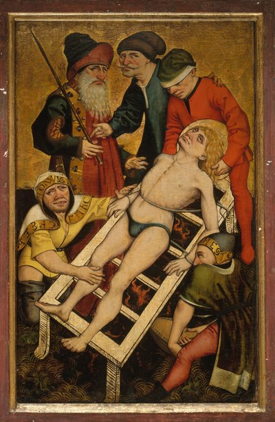 The Martyrdom of Saint Lawrence, omvänt Ge dryck till de törstiga. av Master of Alkmaar