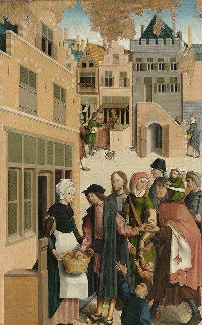 Barmhärtighetens sju verk Panel av en polyptyk med de sju välgörenhetsverken: mata de hungriga av Master of Alkmaar