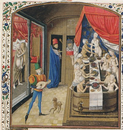 Ett badhus. Från fakta och uttalanden i memorabilia av Valerius Maximus, ca 1470 av Master of Anthony of Burgundy