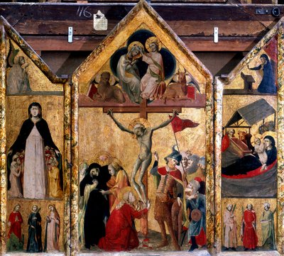 Triptyk med korsfästelsen som mittpanel, c1333 av Master of Bologna