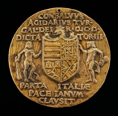 Sköld med stöd av Hercules och Janus [omvänd], ca. 1503. av Master of Coriolanus