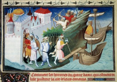 Den store khanen mot japanerna eller "Hur männen från den store khanen som omringade ön tog sina fienders stad." Miniatyr hämtad från "" The Book of Wonders """ av Marco Polo (1254-1324). Upplyst av Master of Egerton av Master of Egerton