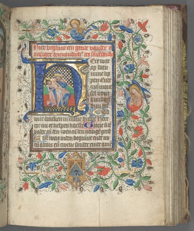 Tidsbok Användning av Utrecht: fol. 63r, Initial med helig treenighet, ca. 1460-1465. av Master of Gijsbrecht van Brederode