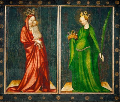 Två yttre paneler av ett altare, till vänster Madonna, till höger Sankta Dorothea (målning på ek) av Master of Heiligenkreuz