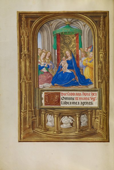 Jungfrun och barnet på tronen av Master of James IV of Scotland