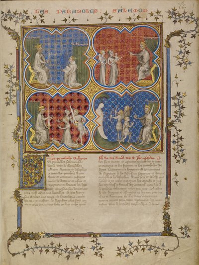 Salomo undervisar Rehabeam; Salomos dom; Salomo prövar tre bröders legitimitet av Master of Jean de Mandeville