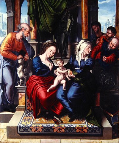 Den heliga familjen (olja på panel) av Master of Paul and Barnabas