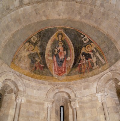 Jungfrun och barnet i majestät och tillbedjan av männen, ca. 1100. av Master of Pedret