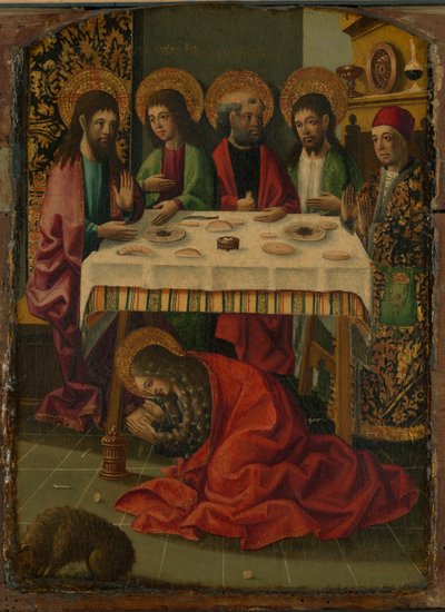 Sankta Maria Magdalena smörjer Kristi fötter av Master of Perea