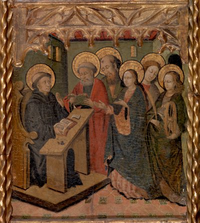 Jungfru Maria och de heliga Peter, Paulus, Johannes evangelisten och Katarina av Alexandria som visar sig för Saint Martin av Master of Riglos
