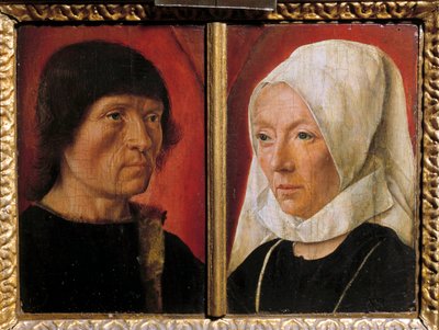 Porträtt av en man och hans fru. Representation av ett par (dubbelporträtt). Målning av mästaren De Saint Gilles (aktiv mellan 1490-1510), fransk skola av Master of Saint Giles