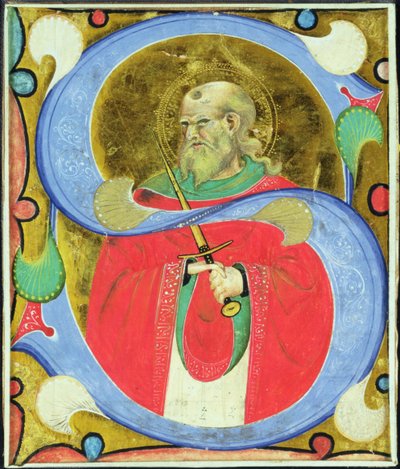 Historikert initial "S" föreställande St. Julian av Master of San Michele of Murano