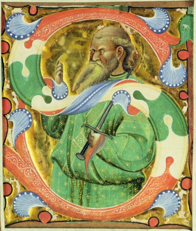 Historikert initial "S" föreställande St. Paul av Master of San Michele of Murano