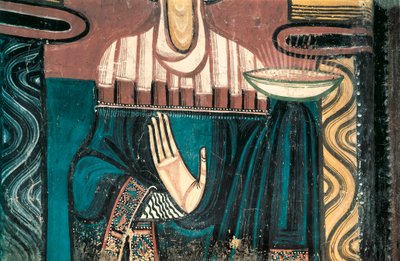 Oskulden. Detalj. Fresk av mästaren av Saint Clement de Taull. 1123 ca. Från absiden i kyrkan Saint Clement de Taull (Sant Climent i Taull). Kataloniens nationalmuseum för konst, Barcelona. av Master of Tahull