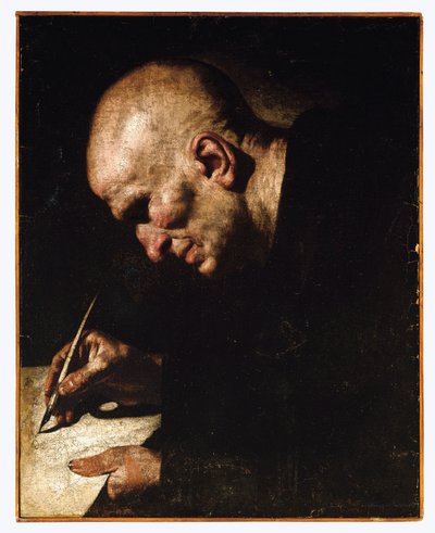 En munkskrivare av Master of the Annunciation to the Shepherds