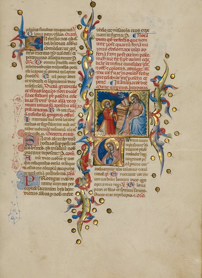 Bebådelsen; Initial V: Jungfru Maria i bön av Master of the Brussels Initials