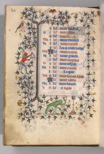 Timmar för Karl den ädle, kung av Navarra 1361-1425: fol. 10v, oktober, ca. 1405. av Master of the Brussels Initials and Associates