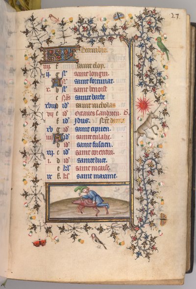 Timmar för Karl den ädle, kung av Navarra 1361-1425: fol. 12r, december, c. 1405. av Master of the Brussels Initials and Associates