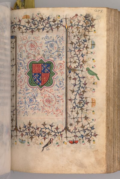 Timmar för Karl den ädle, kung av Navarra 1361-1425: fol. 137r, Vapensköld..., c. 1405. av Master of the Brussels Initials and Associates