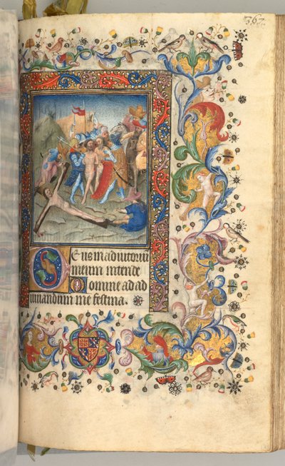 Timmar för Karl den ädle, kung av Navarra 1361-1425: fol. 179r, Kristus spikad på korset, ca. 1 av Master of the Brussels Initials and Associates