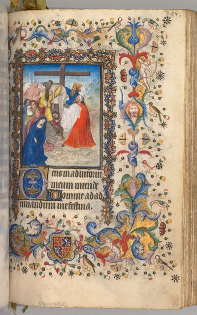 Timmar för Karl den ädle, kung av Navarra 1361-1425: fol. 192r, Nedstigning från korset, ca. 1405. av Master of the Brussels Initials and Associates