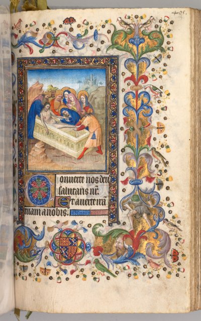 Timmar för Karl den ädle, kung av Navarra 1361-1425: fol. 197r, Entombment of Christ, ca. 1405. av Master of the Brussels Initials and Associates