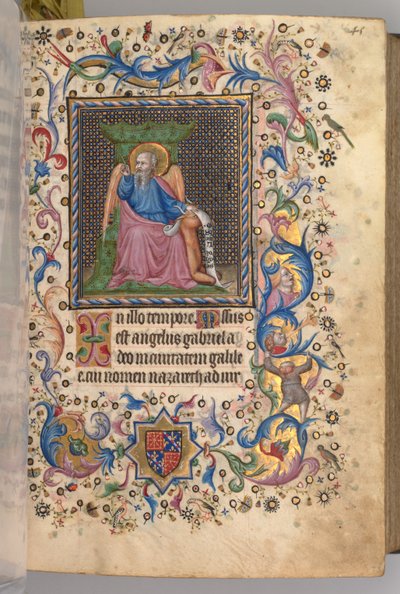 Timmar för Karl den ädle, kung av Navarra 1361-1425: fol. 23r, St Luke, ca. 1405. av Master of the Brussels Initials and Associates