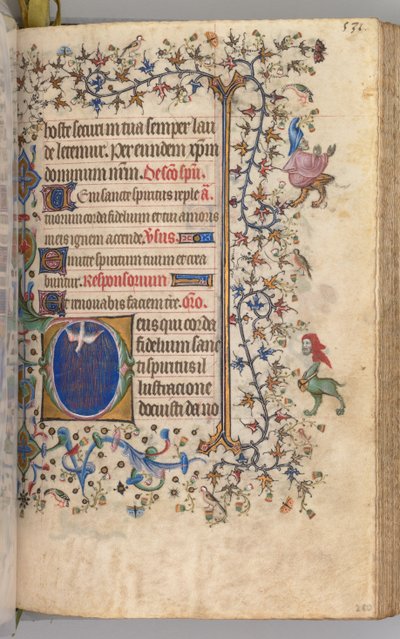 Timmar för Karl den ädle, kung av Navarra 1361-1425: fol. 260r, Helig Ande, ca. 1405. av Master of the Brussels Initials and Associates