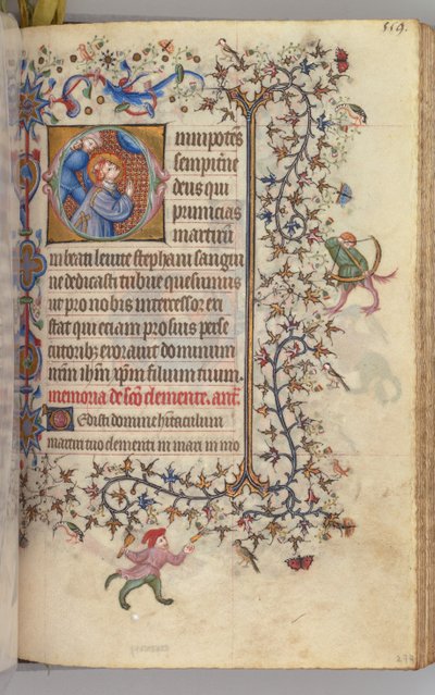 Timmar för Karl den ädle, kung av Navarra 1361-1425, , fol. 274r, St Stephen, ca. 1405. av Master of the Brussels Initials and Associates